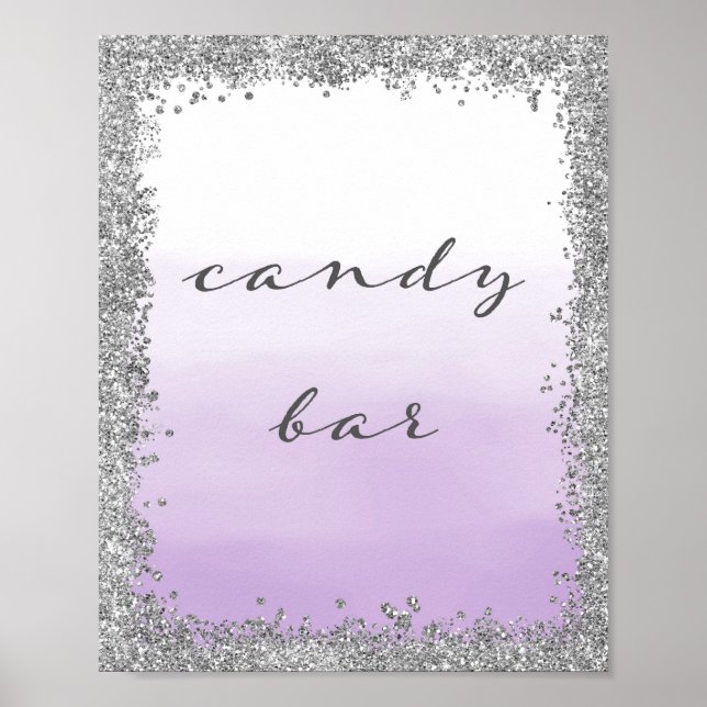 Silberne und Lila Bonbons Bar Wedding Poster druck (Vorne)