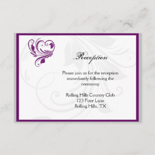 Silberne und lila florale Herz-Hochzeitsfeier Begleitkarte