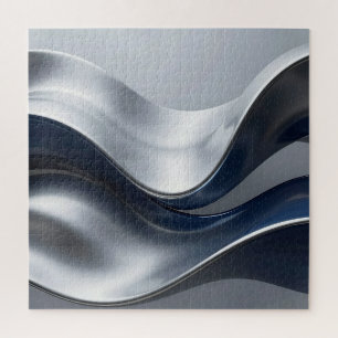 Silberne und marineblaue fließende Wellen abstrakt Puzzle
