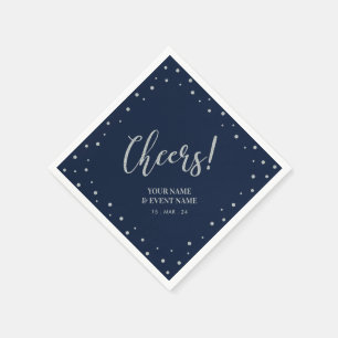 Silberne und marineblaue moderne Cheers-Geburtstag Serviette