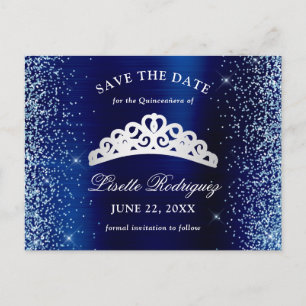 Silberne und marineblaue Quinceanera-Einladungskar Postkarte