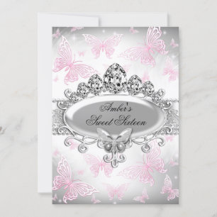 Silberne und rosa Schmetterling Sweet Sixteen Einl Einladung