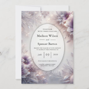 Silberne und sanfte Amethyst-Winterblüten-Hochzeit Einladung