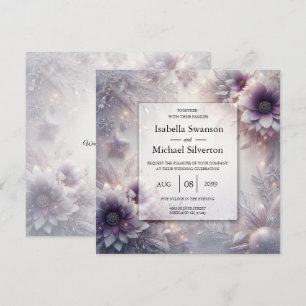 Silberne und sanfte Amethyst-Winterblüten-Hochzeit Einladung