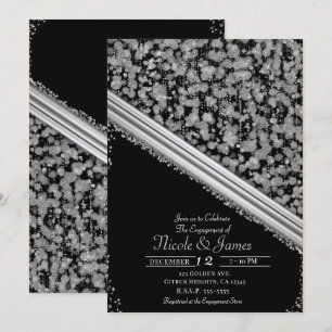 Silberne und schwarze elegante Glamour-Hochzeitsfe Einladung