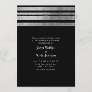 Silberne und schwarze moderne, elegante Hochzeit Einladung