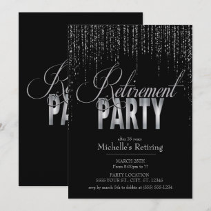 Silberne und schwarze Ruhestands-Party Einladungen