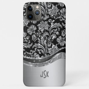 Silberne und schwarze vintage Blumen-Damaske Case-Mate iPhone Hülle