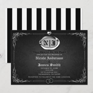 Silberne und schwarze Vintage-Gothic-Hochzeit zu H Einladung