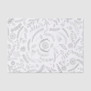 Silberne und weiße botanische elegante Glamour-Blu Seidenpapier
