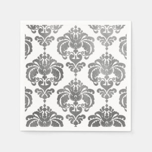 Silberne und weiße Damast-Vintage-Hochzeitsveranst Serviette