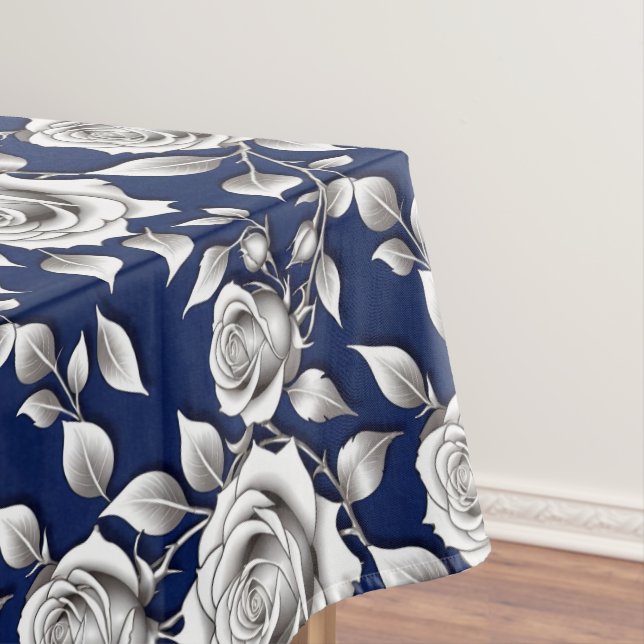 Silberne und weiße Rosen Tischdecke (Beispiel)