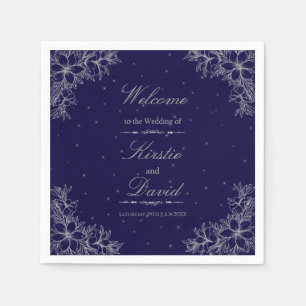 Silberne Verzierte Blumenhochzeit Serviette