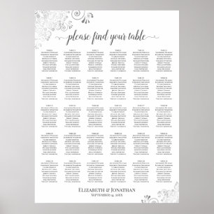Silberne Verzierungen 30 Tisch Hochzeit Sitzordnun Poster