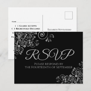 Silberne Verzierungen Einfache elegante schwarze H Postkarte