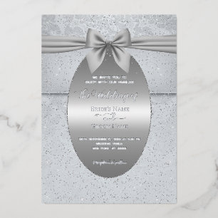 Silberne Vintage-Hochzeitseinladung mit Schleife Folieneinladung