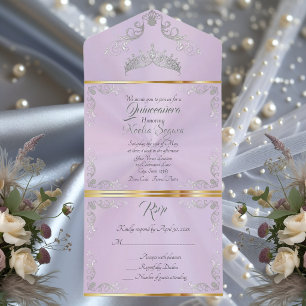 Silberne Vintage-Rand-Quinceanera - Lavendel All In One Einladung