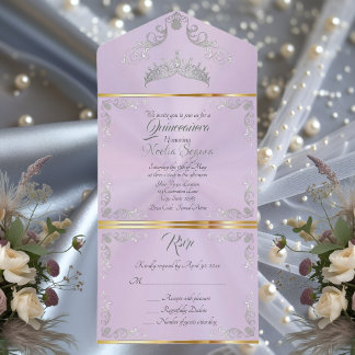 Silberne Vintage-Rand-Quinceanera - Lavendel All In One Einladung