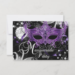 Silberne Violette Masken Stern Nacht Maskerade RSV RSVP Karte