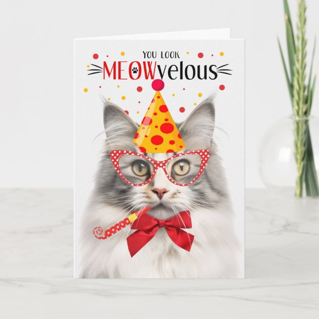 Silberne Waldkatze MEOWvelous Birthday Karte (Vorderseite)