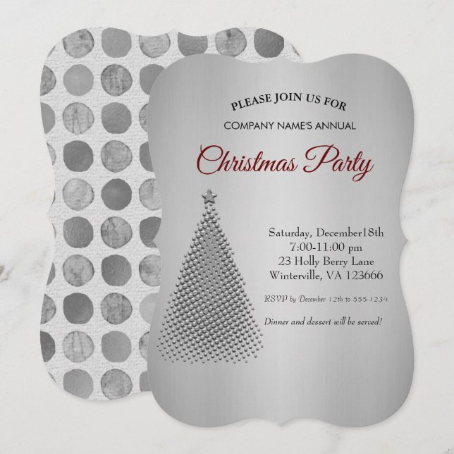 Silberne Weihnachtsbaumstern Einladung (Vorne/Hinten)