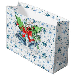 Silberne Weihnachtsglocken, Holly und Blaue Schnee Große Geschenktüte