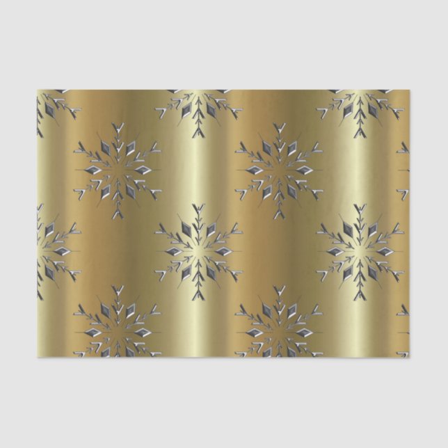 Silberne Weihnachtsstars auf Gold Seidenpapier (Vorderseite)