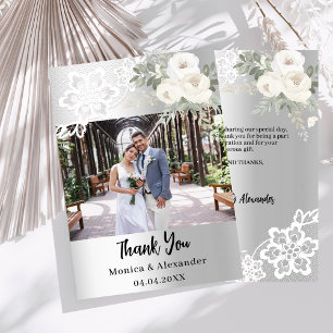 Silberne weiße Blumenspitze Hochzeit danke Karte