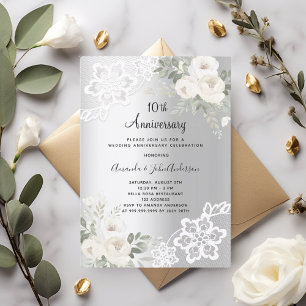 Silberne weiße Flora 10. Hochzeitstag Einladung