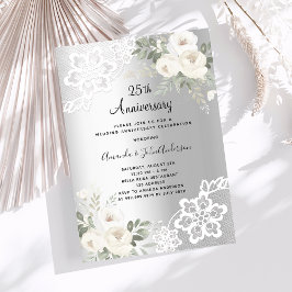 Silberne weiße Flora 25. Hochzeitstag Einladung