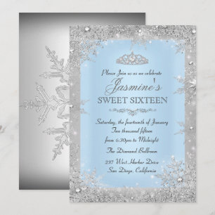 Silberne Winter Wonderland Blaue Sweet 16 Einladun Einladung