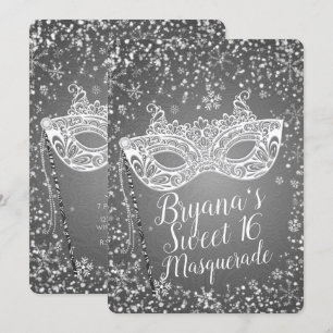 Silberne Winter Wonderland-Maskenball Süße 16-Part Einladung