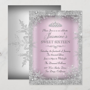 Silberne Winter Wonderland Rosa Sweet 16 Einladung
