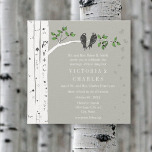 Silberne Wolken-Birke Vintage-Vögel Hochzeitseinla Einladung
