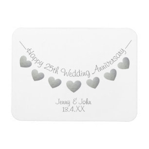 Silberner 25. Hochzeitstag Geschenkmagne Magnet