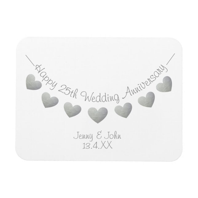 Silberner 25. Hochzeitstag Geschenkmagne Magnet (Horizontal)
