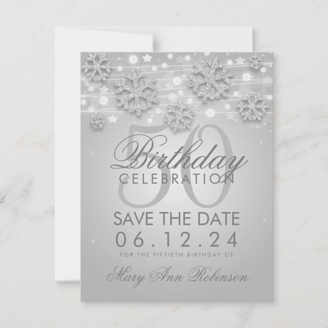 Silberner 50. Geburtstag Rett Wintertermin Save The Date (Vorderseite)