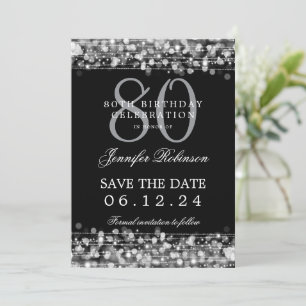 Silberner 80. Geburtstag Save the Date Einladung