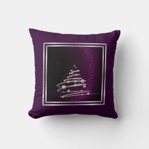 Silberner abstrakter Weihnachtsbaum auf Lila Kissen