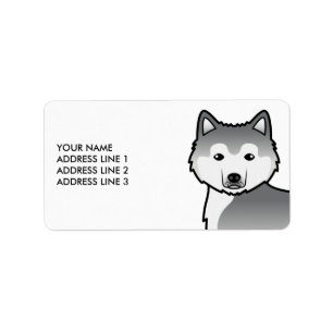 Silberner Alaskan Malamute Cartoon-Hund & Benutzer Adressaufkleber