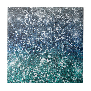 Silberner aquamariner blauer Glitzer-Blick Fliese
