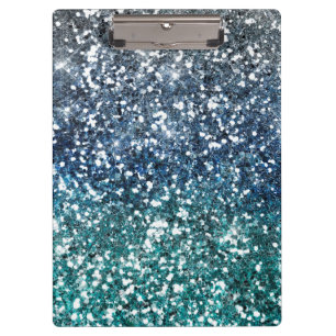 Silberner aquamariner blauer Glitzer-Blick Klemmbrett