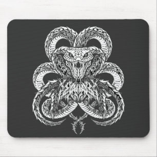 Silberner Art Deco Cobra Ornamentale Linien Kuns Mousepad