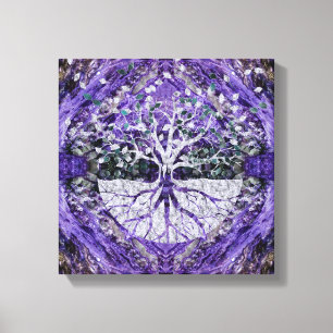 Silberner Baum des Lebens Yggdrasil auf Amethyst Leinwanddruck