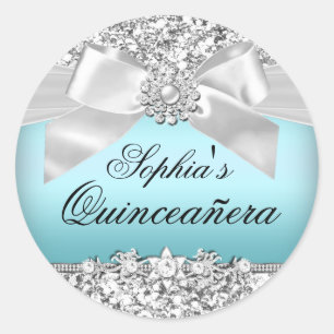 Silberner blauer Glitter- & Juwelen-Bogen-Aufklebe Runder Aufkleber