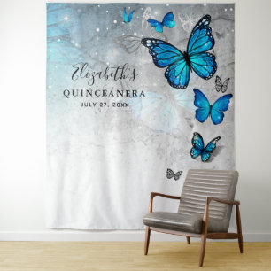Silberner blauer Schmetterling Foto Hintergrund Ta Wandteppich