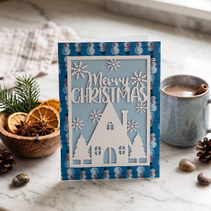 Silberner blauer Schneemann Faux-Papierkunst Frohe