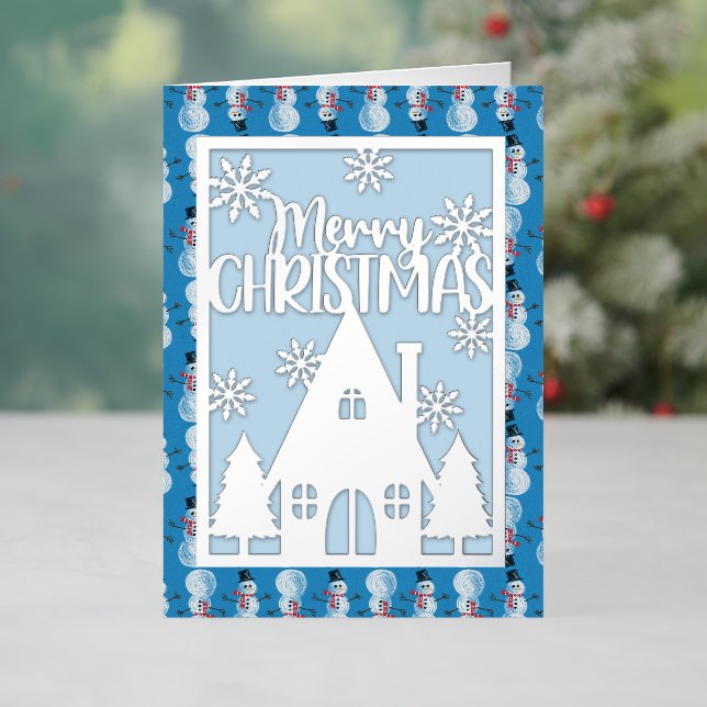 Silberner blauer Schneemann Faux-Papierkunst Frohe (Feiertag In Situ)