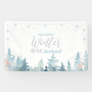 Silberner & Blauer Winter Onederland 1. Geburtstag Banner