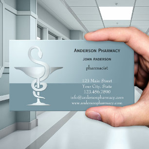Silberner Caduceus Apotheke Visitenkarte
